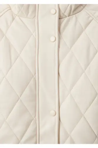 Kapitone detalli bej sun'iy charm kurtka Loose Fit / Keng kesim 1110212-70072 - 7
