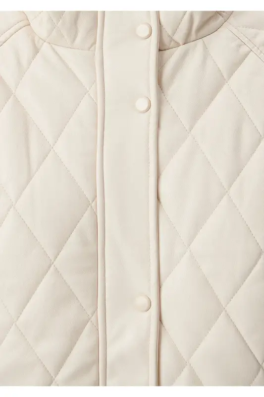 Kapitone detalli bej sun'iy charm kurtka Loose Fit / Keng kesim 1110212-70072 - 7