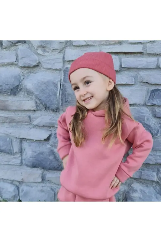 Капюшонный Oversize Sweatshirt - bebek/çocuk Üç Iplik Içi Polarlı Kalın Kumaş Sweat-Gül Kurusu - 1