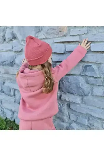 Капюшонный Oversize Sweatshirt - bebek/çocuk Üç Iplik Içi Polarlı Kalın Kumaş Sweat-Gül Kurusu - GENEL MARKALAR (1)