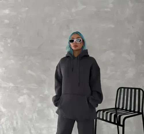 Капюшонный Трехниточный Пенье Basic SweatShirt - Дымчатый - BÜYÜKBEDENIZ (1)