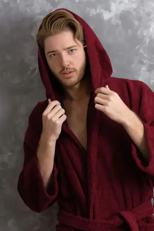 Капюшонный Халат - Женский И Мужской | 100% Хлопок | Прочный | Быстрая Сушка | Мягкий Комфорт - Бордовый - MISS PARIS HOME