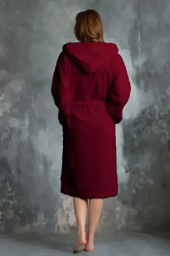 Капюшонный Халат - Женский И Мужской | 100% Хлопок | Прочный | Быстрая Сушка | Мягкий Комфорт - Бордовый - 6