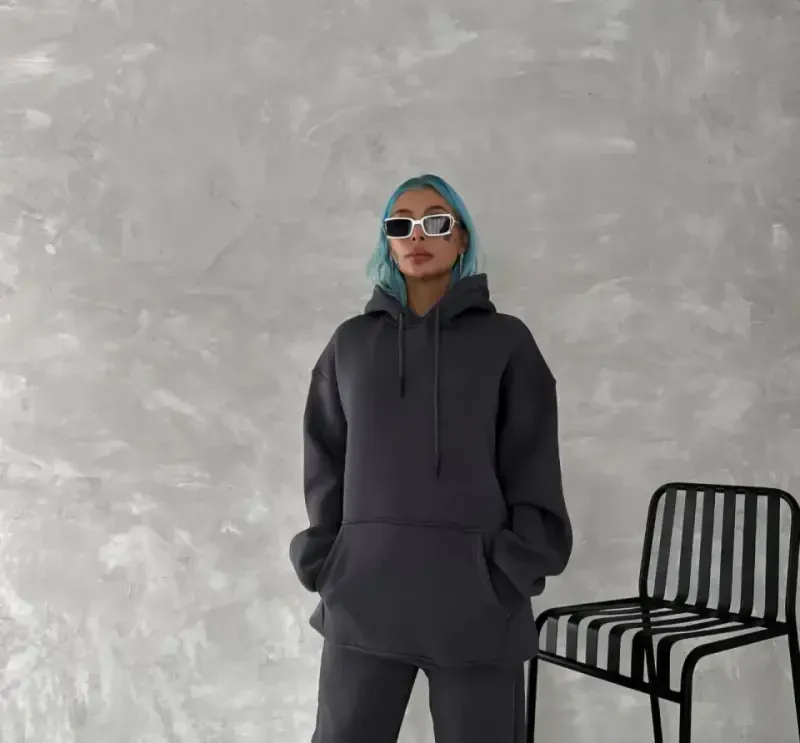 Kapşonli Uch Ipdan Trikotaj Asosiy Sweatshirt - Tutun Rangi - 2