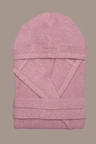 Kapşonlu Bornoz - Kadın Ve Erkek | %100 Pamuk | Dayanıklı | Hızlı Kuruma | Yumuşacık Konfor - Pembe - 4