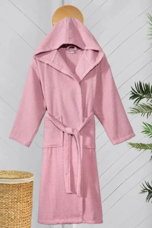 Kapşonlu Bornoz - Kadın Ve Erkek | %100 Pamuk | Dayanıklı | Hızlı Kuruma | Yumuşacık Konfor - Pembe-Bej - 2
