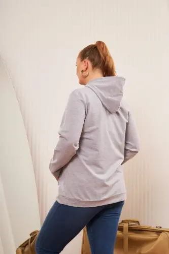 Kapşonlu Büyük Beden Gri Sweatshirt - 4