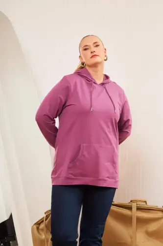 Kapşonlu Büyük Beden Mürdüm Sweatshirt - BÜYÜKBEDENIZ (1)