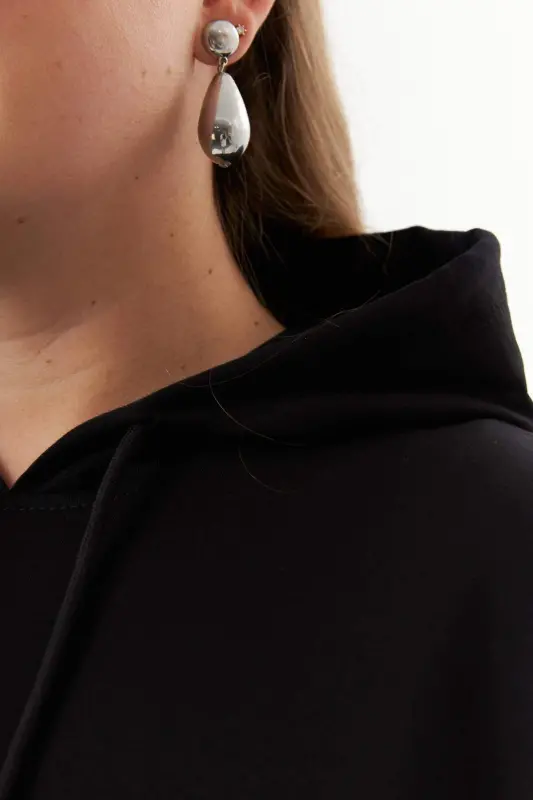 Kapşonlu Büyük Beden Siyah Sweatshirt - 5