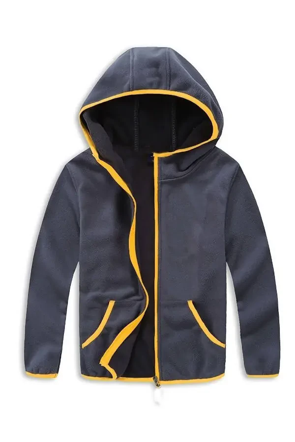 Kapşonlu Çocuk Polar Hırka - Erkek Kız Polar Sweat Füme-Füme - 1