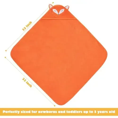 Touchat Hooded Baby Towels, Soft and Hypoallergenic Baby Bath Towels with Hood for Toddler Infant Newborn, Large and Absorbent Toddler Towels for Baby Boy Girl (Fox Kit, 35.1''x35.1'') - 6