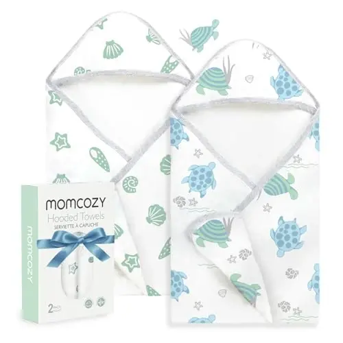 Momcozy Baby Towel with Hooded-Original Design Baby Towel Set -Soft & Absorbent- Shower Gifts or Bath Essential for Infant, Newborn, Toddler, Marine Sea Turtle Shells Magic - 1