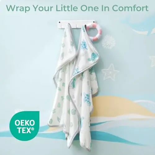 Momcozy Baby Towel with Hooded-Original Design Baby Towel Set -Soft & Absorbent- Shower Gifts or Bath Essential for Infant, Newborn, Toddler, Marine Sea Turtle Shells Magic - 5