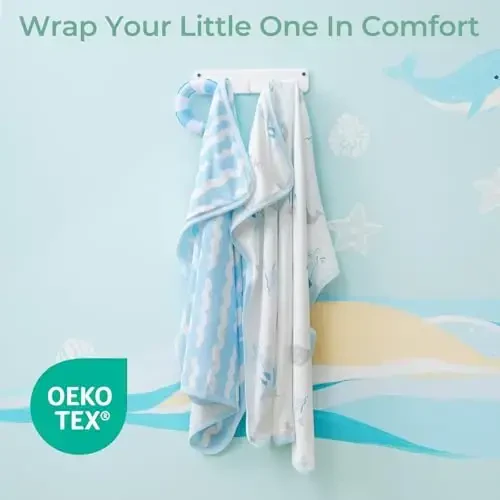 Momcozy Baby Towel with Hooded-Original Design Baby Towel Set -Soft & Absorbent- Shower Gifts or Bath Essential for Infant, Newborn, Toddler, Marine Sea Whale Seal Waves Magic - 5
