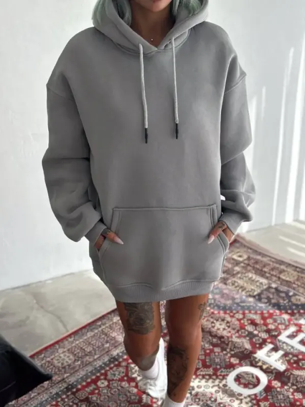Kapşonlu Üç İplik Penye Basic SweatShirt - Boyalı Gri - BÜYÜKBEDENIZ