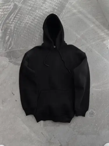 Kapşonlu Üç İplik Penye Basic SweatShirt - Siyah - BÜYÜKBEDENIZ (1)
