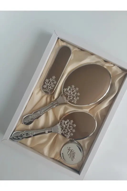 Kapuchino Rangi Kelin Bohchasi Oyna Tarak Set Takımı-Kapuchino Qahva - 1