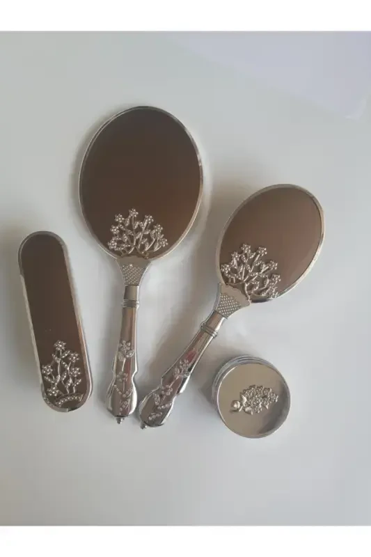 Kapuçino Rengi Gelin Bohçası Ayna Tarak Set Takımı-Kapuçino Kahve - 2