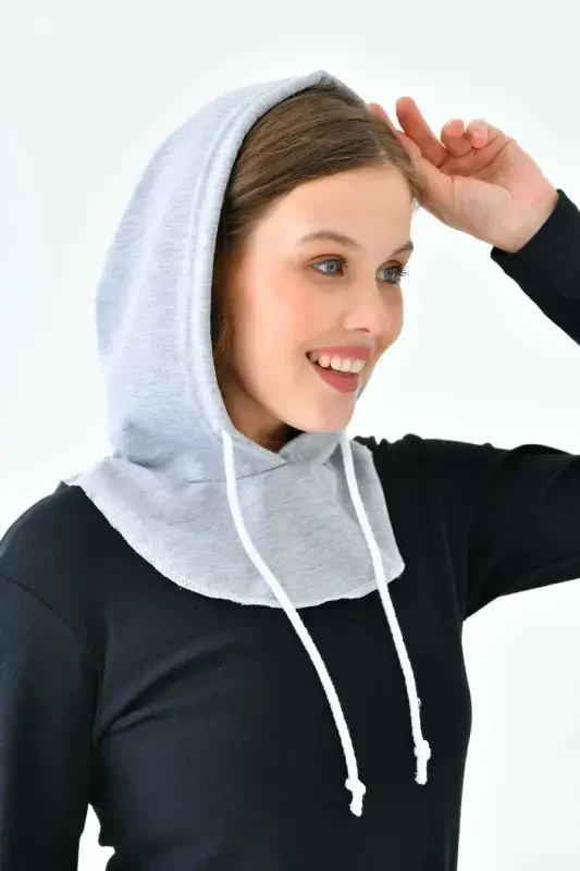 Kapüşon Şapka Şal Bere Başörtü Termal Kafalık Başlık Sıcak Tutan Spor Başlık Boyunluk Kordonlu-gri - 1