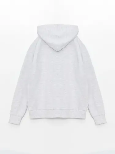 Kapüşonli Basic Uzun Kollu Qiz Bola Fermuarli Sweatshirt-Kulrang - 2