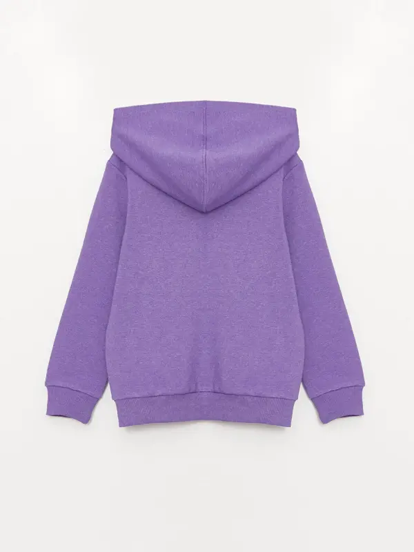 Kapüşonli Basic Uzun Qolli Qiz Bola Fermuarli Sweatshirt-Binafsha - 2