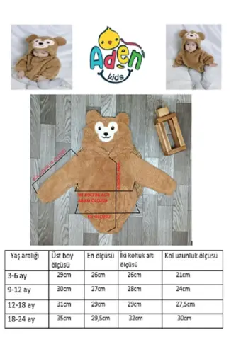 Kapüşonli Bebek Peluş Chıtıtmalı Body-qahva rangi - 4