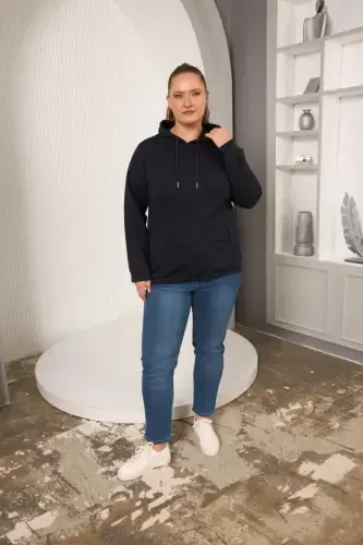 Kapüşonli katta o'lchamdagi to'q ko'k svitşot - 5