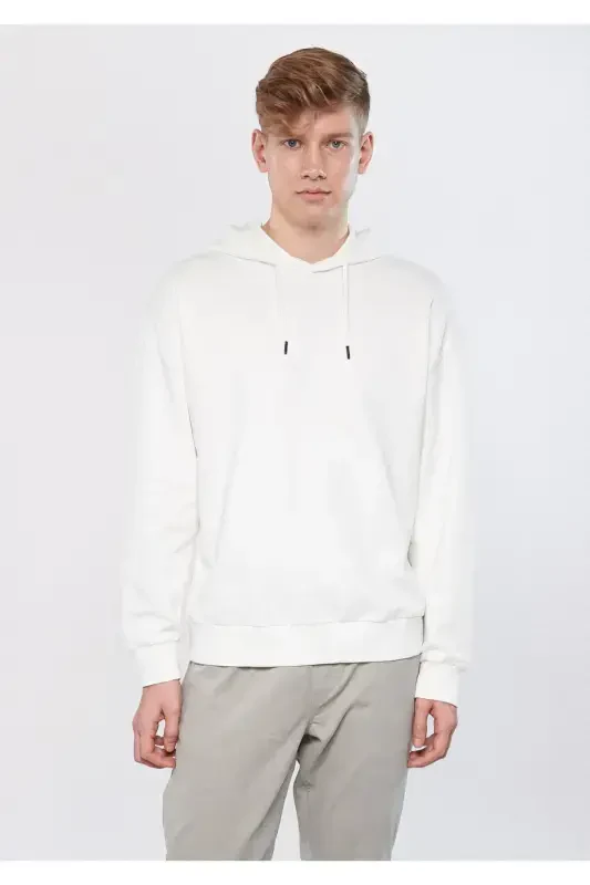 Kapüşonli Oq Basic Sweatshirt 0610062-70057-Oq - 3