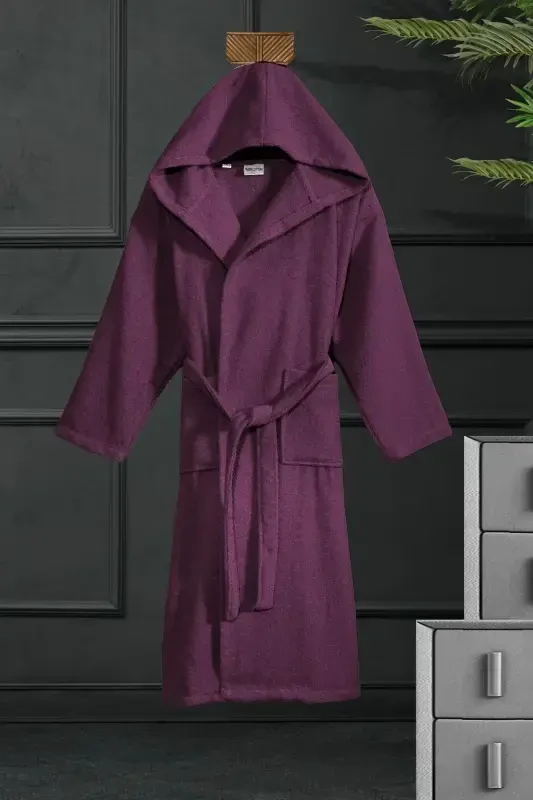 Kapüşonli Xalat - Ayollar Va Erkaklar | %100 Paxta | Chidamli | Tez Quriydi | Yumshoq Qulaylik - Binafsha - MISS PARIS HOME