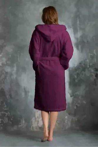 Kapüşonli Xalat - Ayollar Va Erkaklar | %100 Paxta | Chidamli | Tez Quriydi | Yumshoq Qulaylik - Binafsha - MISS PARIS HOME (1)
