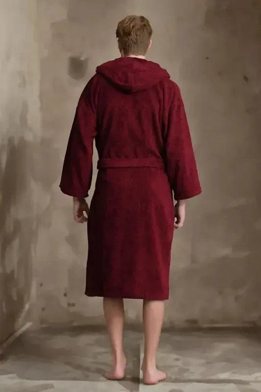 Kapüşonli xalat - Ayollar va erkaklar | %100 paxta | Chidamli | Tez quriydi | Yumshoq qulaylik - Bordo - 2