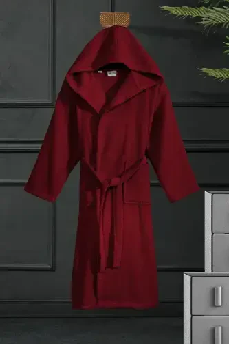 Kapüşonli xalat - Ayollar va erkaklar | %100 paxta | Chidamli | Tez quriydi | Yumshoq qulaylik - Bordo - 3