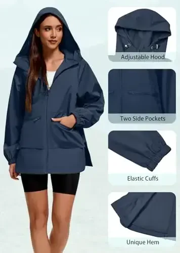 American Trends Women Rain Jacket with Hood Lightweight Rain Coats for Women Trench Waterproof Windbreaker With Back Pockets - 3