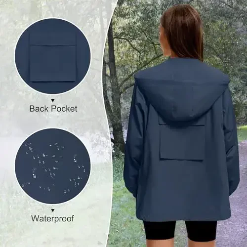 American Trends Women Rain Jacket with Hood Lightweight Rain Coats for Women Trench Waterproof Windbreaker With Back Pockets - 4