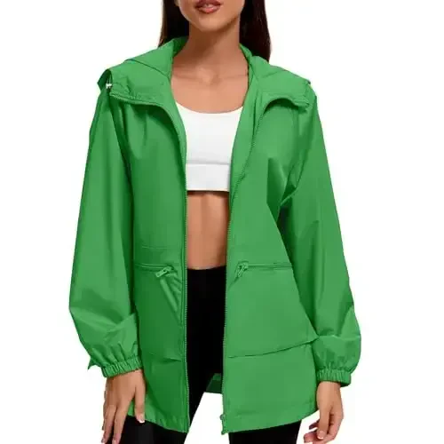 American Trends Women Rain Jacket with Hood Lightweight Rain Coats for Women Trench Waterproof Windbreaker With Back Pockets - 2