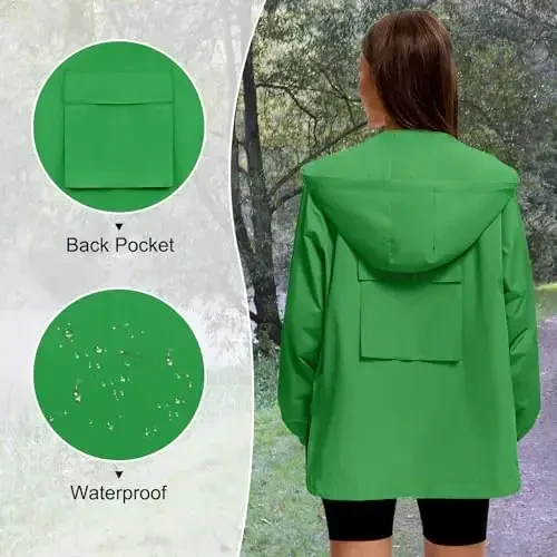 American Trends Women Rain Jacket with Hood Lightweight Rain Coats for Women Trench Waterproof Windbreaker With Back Pockets - 3