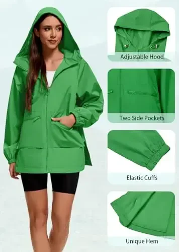 American Trends Women Rain Jacket with Hood Lightweight Rain Coats for Women Trench Waterproof Windbreaker With Back Pockets - 4