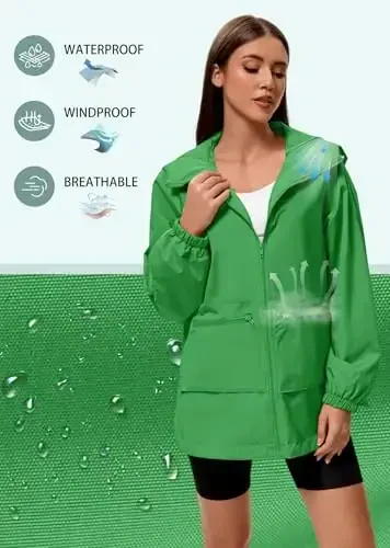 American Trends Women Rain Jacket with Hood Lightweight Rain Coats for Women Trench Waterproof Windbreaker With Back Pockets - 5