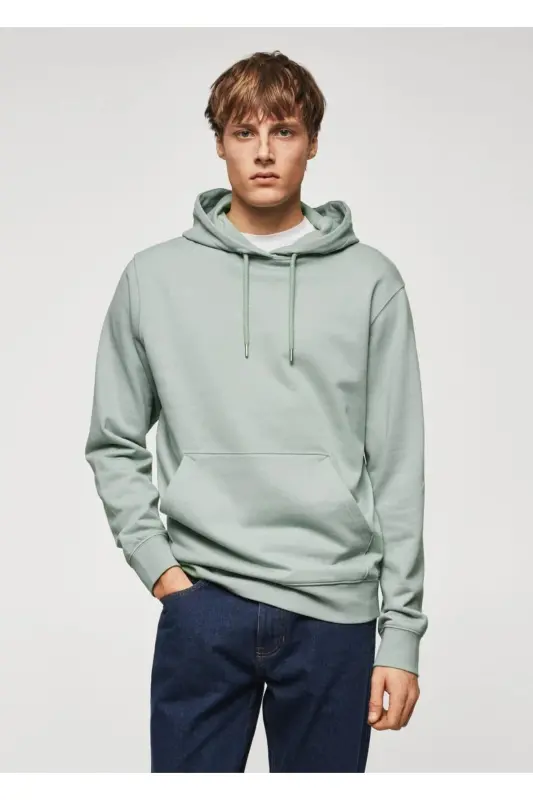 Kapüşonlu Basic Hafif Sweatshirt-Nane Yeşili - 1