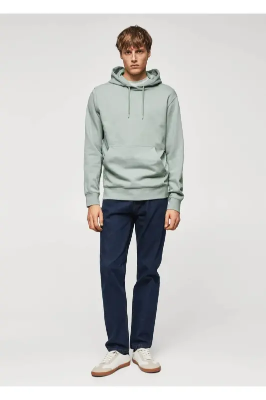 Kapüşonlu Basic Hafif Sweatshirt-Nane Yeşili - 2