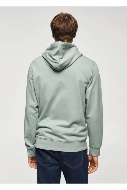 Kapüşonlu Basic Hafif Sweatshirt-Nane Yeşili - 4