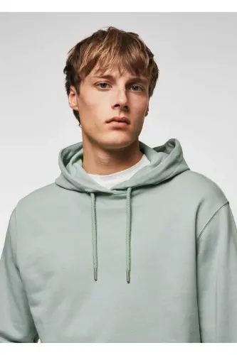 Kapüşonlu Basic Hafif Sweatshirt-Nane Yeşili - 5