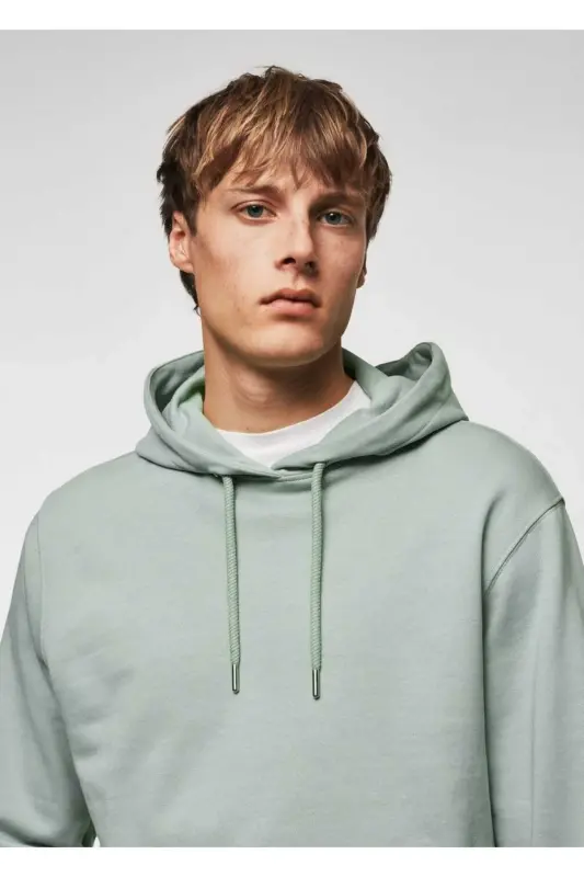 Kapüşonlu Basic Hafif Sweatshirt-Nane Yeşili - 5