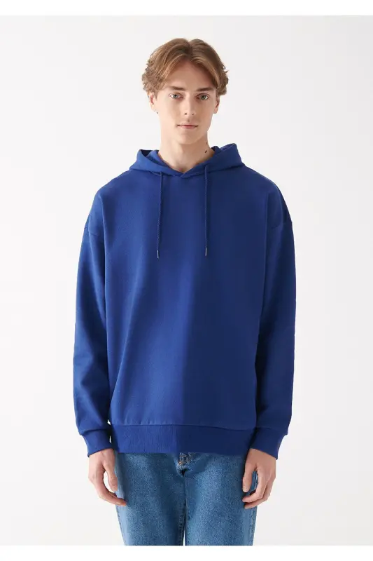 Kapüşonlu Basic Sweatshirt 0610062-70722-Mavi - 3