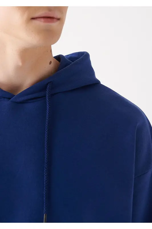 Kapüşonlu Basic Sweatshirt 0610062-70722-Mavi - 6