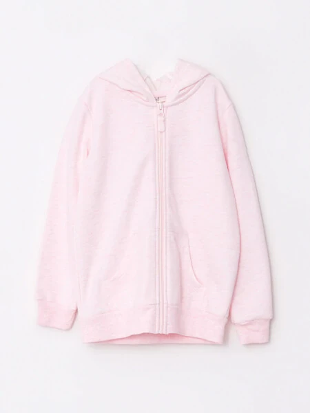 Kapüşonlu Basic Uzun Kollu Kız Çocuk Fermuarlı Sweatshirt-Pembe - LCW KIDS