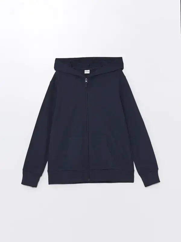 Lacivert Kapüşonlu Basic Uzun Kollu Kız Çocuk Fermuarlı Sweatshirt-Lacivert - LC WAIKIKI