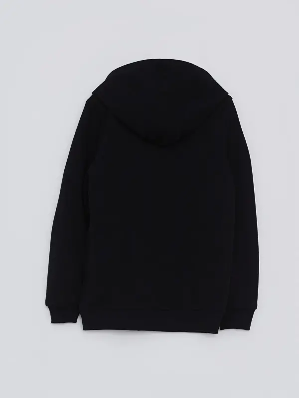 Siyah Kapüşonlu Basic Uzun Kollu Kız Çocuk Fermuarlı Sweatshirt-Siyah - 2