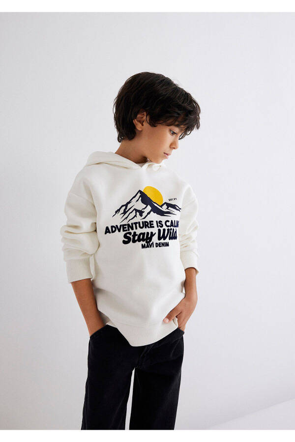 Kapüşonlu Baskılı Beyaz Sweatshirt - 2