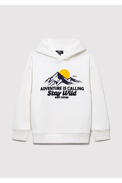 Kapüşonlu Baskılı Beyaz Sweatshirt - 3